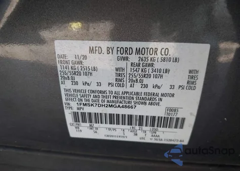 2021 Ford Explorer Xlt from USA, damaged, VIN 1FMSK7DH2MGA48667